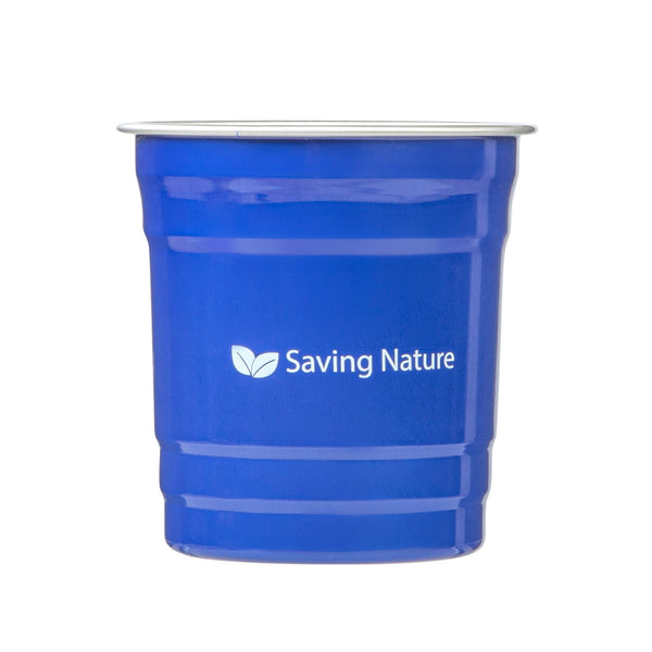 Restaurantware Saving Nature 10 Oz Blue Aluminum Drinking Cup - 3 1/2" X 3 1/2" X 3" - 100 Count Box