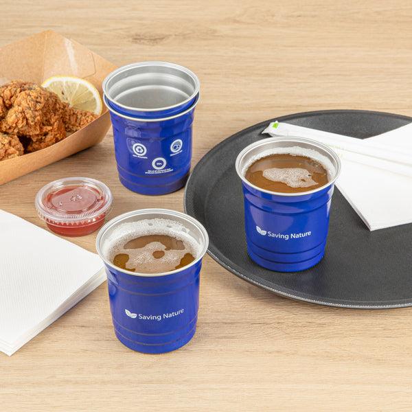 Restaurantware Saving Nature 10 Oz Blue Aluminum Drinking Cup - 3 1/2" X 3 1/2" X 3" - 100 Count Box