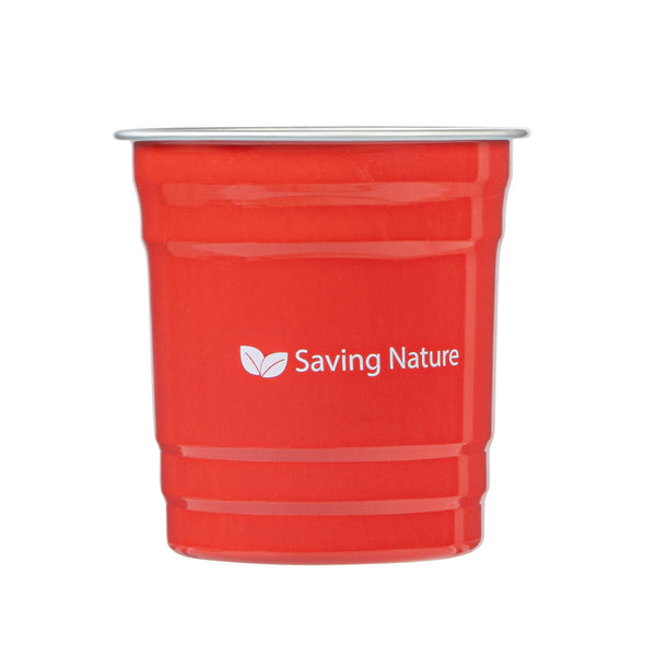 Restaurantware Saving Nature 10 Oz Red Aluminum Drinking Cup - 3 1/2" X 3 1/2" X 3" - 100 Count Box