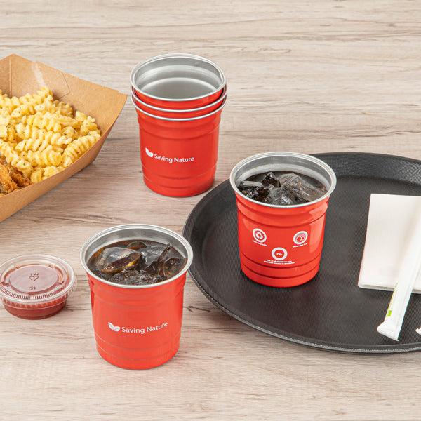 Restaurantware Saving Nature 10 Oz Red Aluminum Drinking Cup - 3 1/2" X 3 1/2" X 3" - 100 Count Box