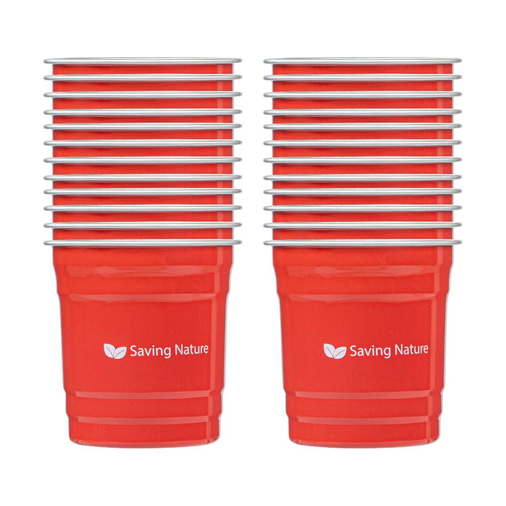 restaurantware Saving Nature 10 oz Red Aluminum Drinking Cup - 3 1/2" x 3 1/2" x 3" - 100 count box