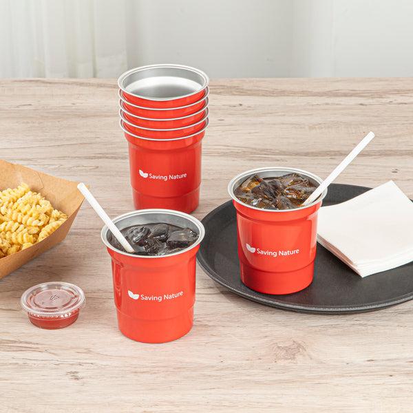Restaurantware Saving Nature 16 Oz Red Aluminum Drinking Cup - 3 3/4" X 3 3/4" X 4" - 100 Count Box