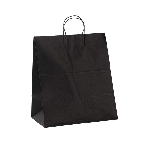 Restaurantware Saving Nature Black Paper Large Retail Bag - With Handles - 16" X 9 3/4" X 17 1/4" - 100 Count Box