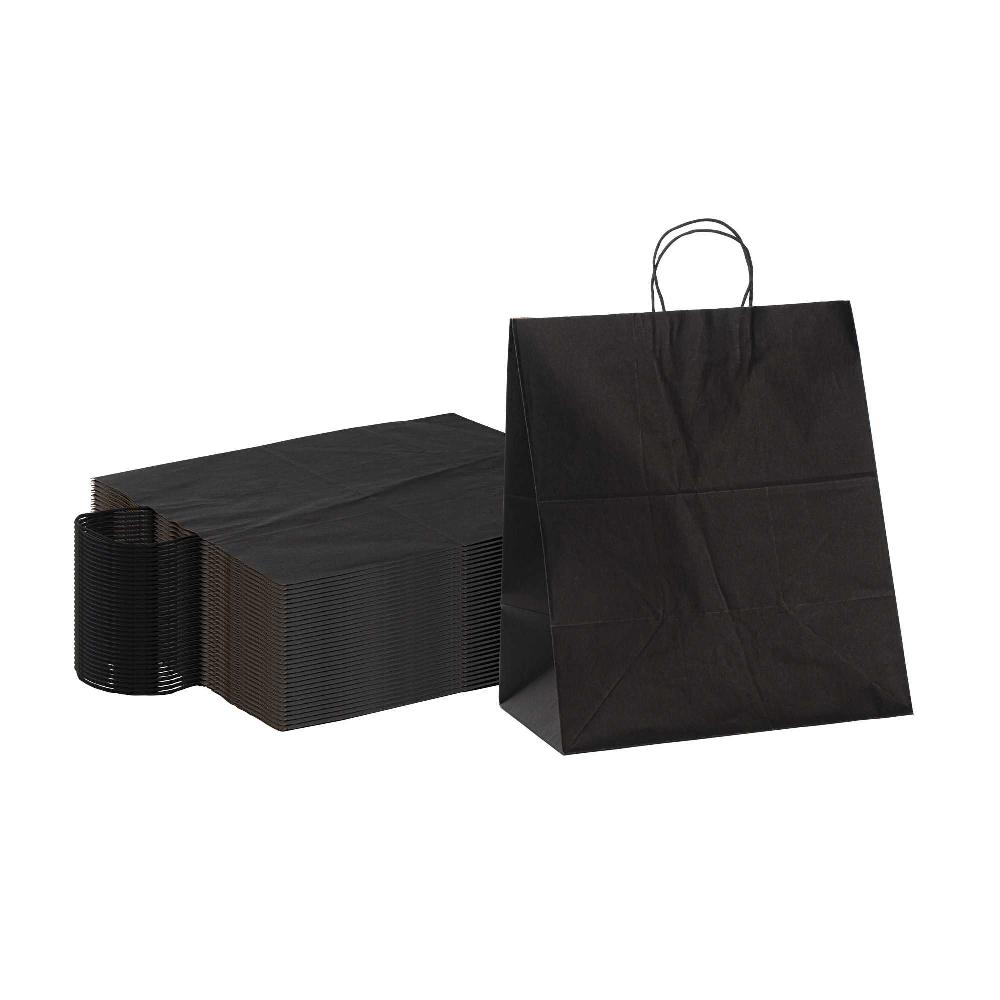 restaurantware Saving Nature Black Paper Large Retail Bag - with Handles - 16" x 9 3/4" x 17 1/4" - 100 count box