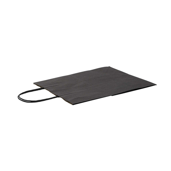 Restaurantware Saving Nature Black Paper Medium Retail Bag - With Handles - 10" X 6 3/4" X 12" - 100 Count Box