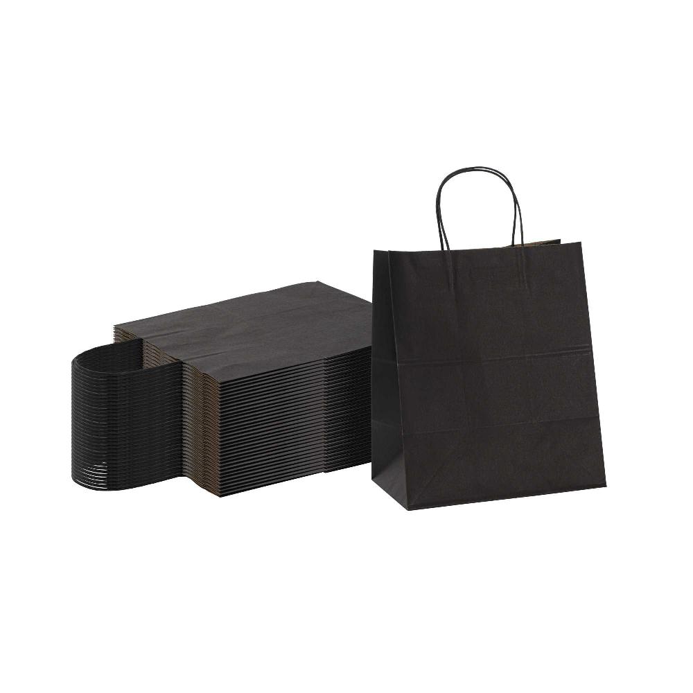 restaurantware Saving Nature Black Paper Medium Retail Bag - with Handles - 10" x 6 3/4" x 12" - 100 count box