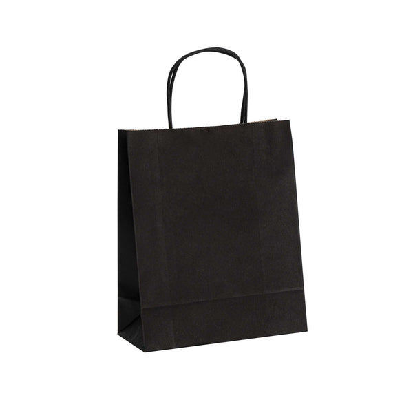 Restaurantware Saving Nature Black Paper Retail Bag - With Handles - 7" X 3 1/4" X 8 1/2" - 100 Count Box