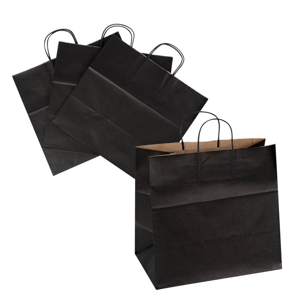 Restaurantware Saving Nature Black Paper Retail Bag - With Handles - 14 1/4" X 8 1/4" X 13 1/4" - 100 Count Box