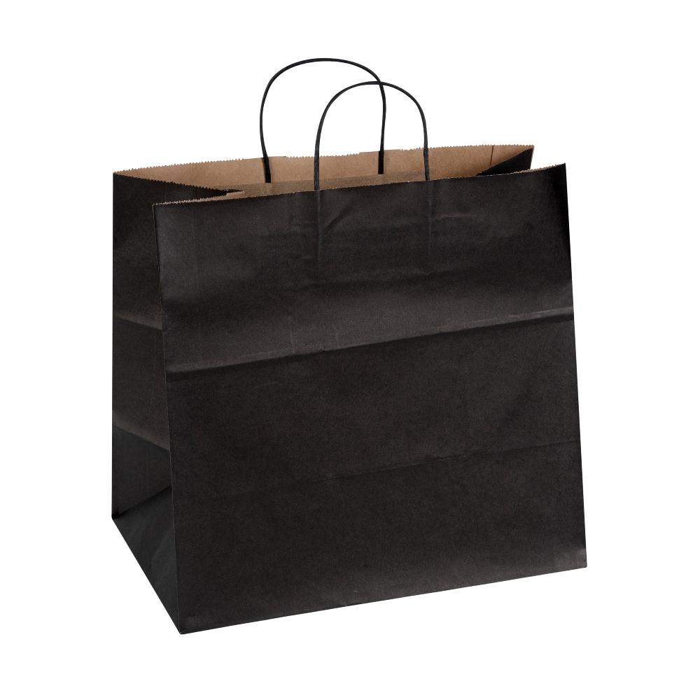restaurantware Saving Nature Black Paper Retail Bag - with Handles - 14 1/4" x 8 1/4" x 13 1/4" - 100 count box