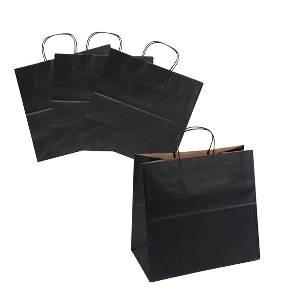 Restaurantware Saving Nature Black Paper Retail Bag - With Handles - 12 1/2" X 6 1/4" X 12 1/4" - 100 Count Box