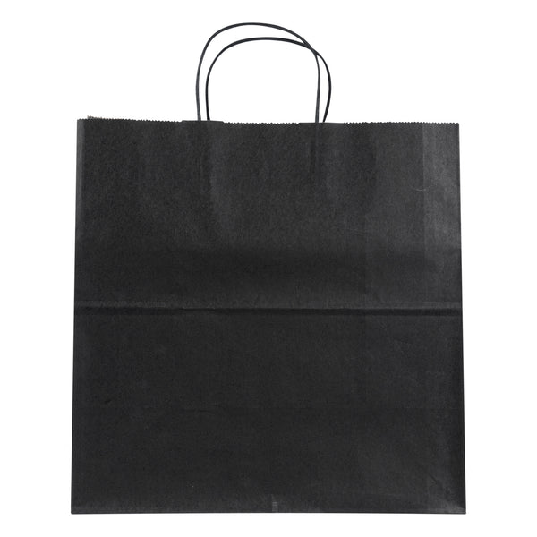Restaurantware Saving Nature Black Paper Retail Bag - With Handles - 12 1/2" X 6 1/4" X 12 1/4" - 100 Count Box