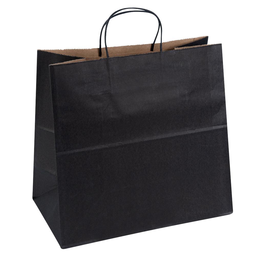 restaurantware Saving Nature Black Paper Retail Bag - with Handles - 12 1/2" x 6 1/4" x 12 1/4" - 100 count box