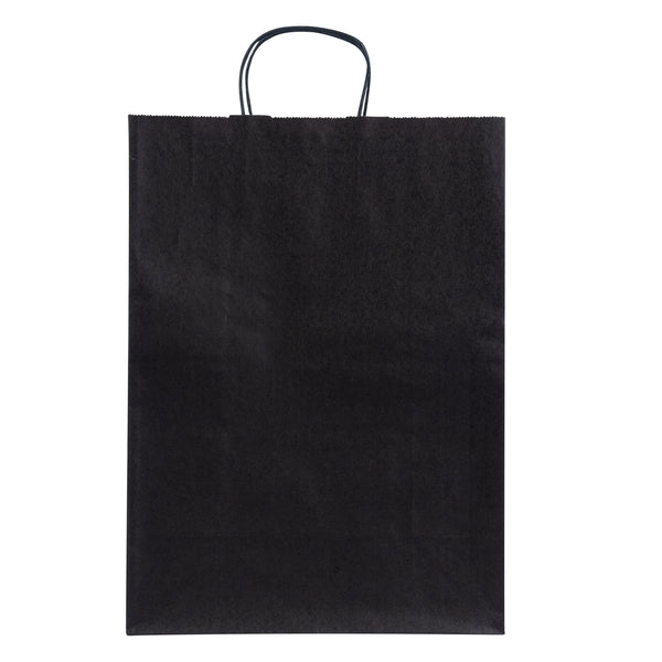 Restaurantware Saving Nature Black Paper Retail Bag - With Handles - 12 1/2" X 6 1/4" X 17" - 100 Count Box