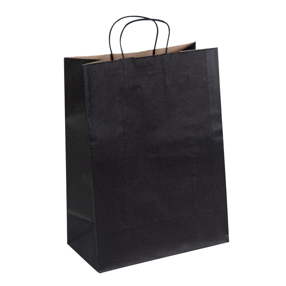 restaurantware Saving Nature Black Paper Retail Bag - with Handles - 12 1/2" x 6 1/4" x 17" - 100 count box
