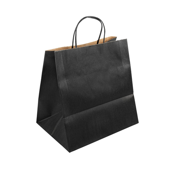 Restaurantware Saving Nature Black Paper Retail Bag - With Handles - 10 1/4" X 7 3/4" X 10 1/2" - 100 Count Box