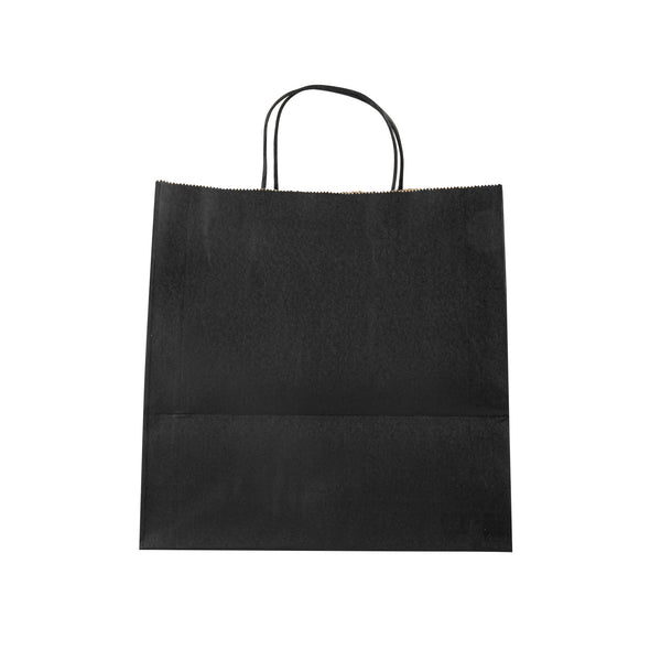Restaurantware Saving Nature Black Paper Retail Bag - With Handles - 10 1/4" X 7 3/4" X 10 1/2" - 100 Count Box
