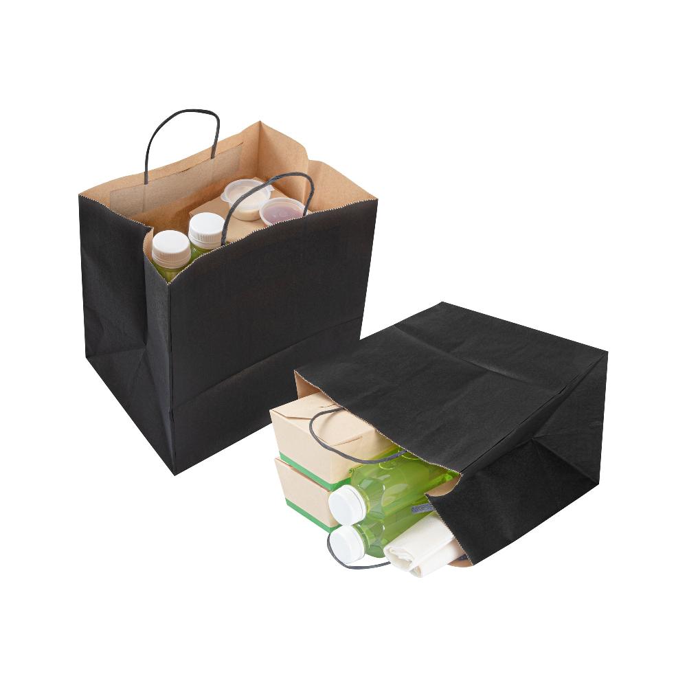 restaurantware Saving Nature Black Paper Retail Bag - with Handles - 10 1/4" x 7 3/4" x 10 1/2" - 100 count box