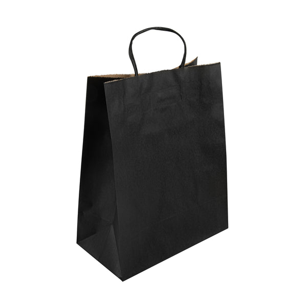 Restaurantware Saving Nature Black Paper Retail Bag - With Handles - 10 1/4" X 5 1/2" X 12 1/2" - 100 Count Box