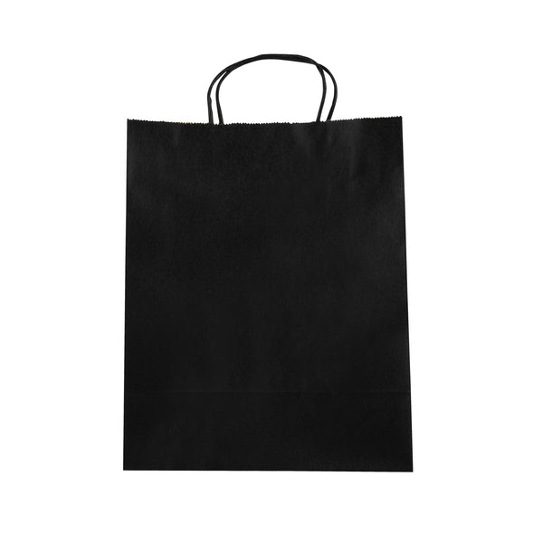Restaurantware Saving Nature Black Paper Retail Bag - With Handles - 10 1/4" X 5 1/2" X 12 1/2" - 100 Count Box