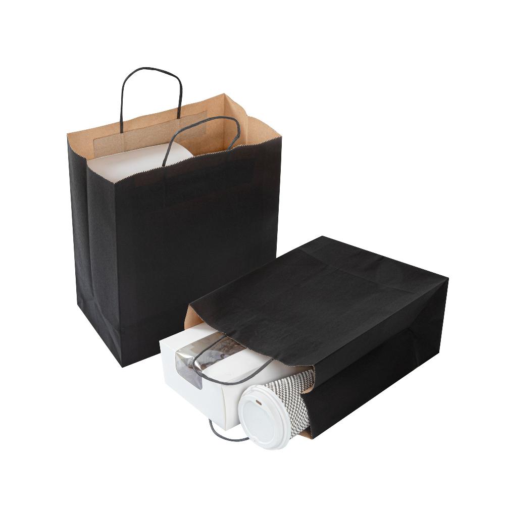 restaurantware Saving Nature Black Paper Retail Bag - with Handles - 10 1/4" x 5 1/2" x 12 1/2" - 100 count box