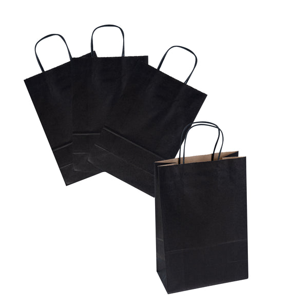 Restaurantware Saving Nature Black Paper Retail Bag - With Handles - 7 3/4" X 4" X 11 1/2" - 100 Count Box