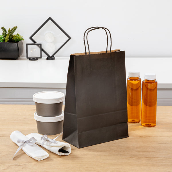 Restaurantware Saving Nature Black Paper Retail Bag - With Handles - 7 3/4" X 4" X 11 1/2" - 100 Count Box