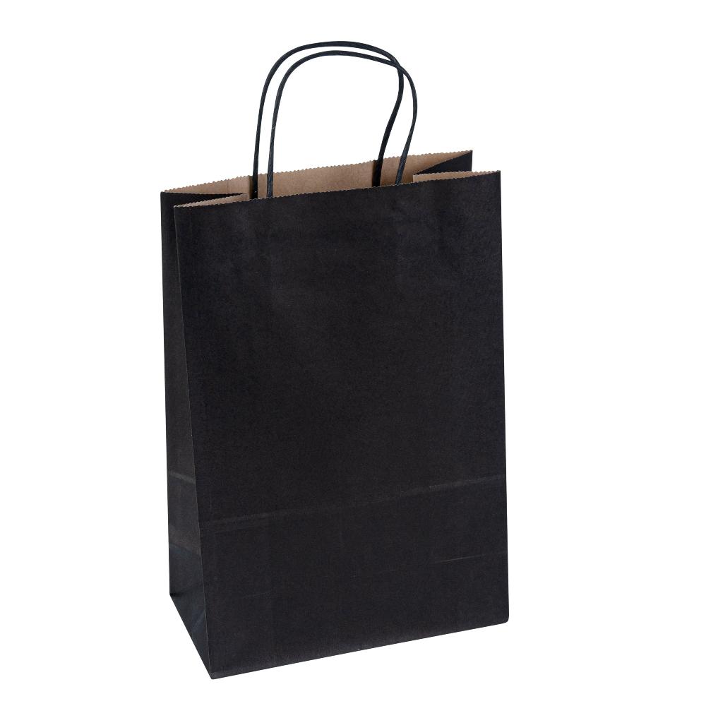 restaurantware Saving Nature Black Paper Retail Bag - with Handles - 7 3/4" x 4" x 11 1/2" - 100 count box