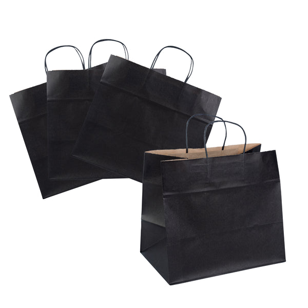 Restaurantware Saving Nature Black Paper Retail Bag - With Handles - 12 1/2" X 8 1/4" X 11 1/4" - 100 Count Box
