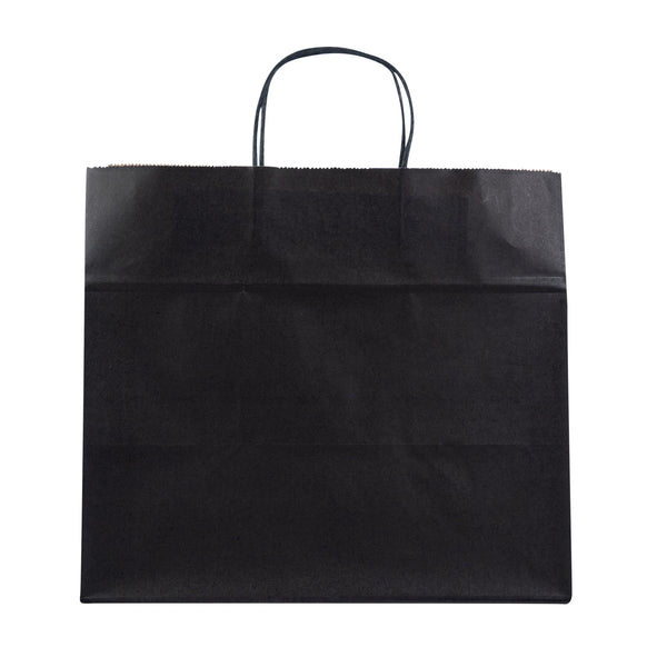 Restaurantware Saving Nature Black Paper Retail Bag - With Handles - 12 1/2" X 8 1/4" X 11 1/4" - 100 Count Box