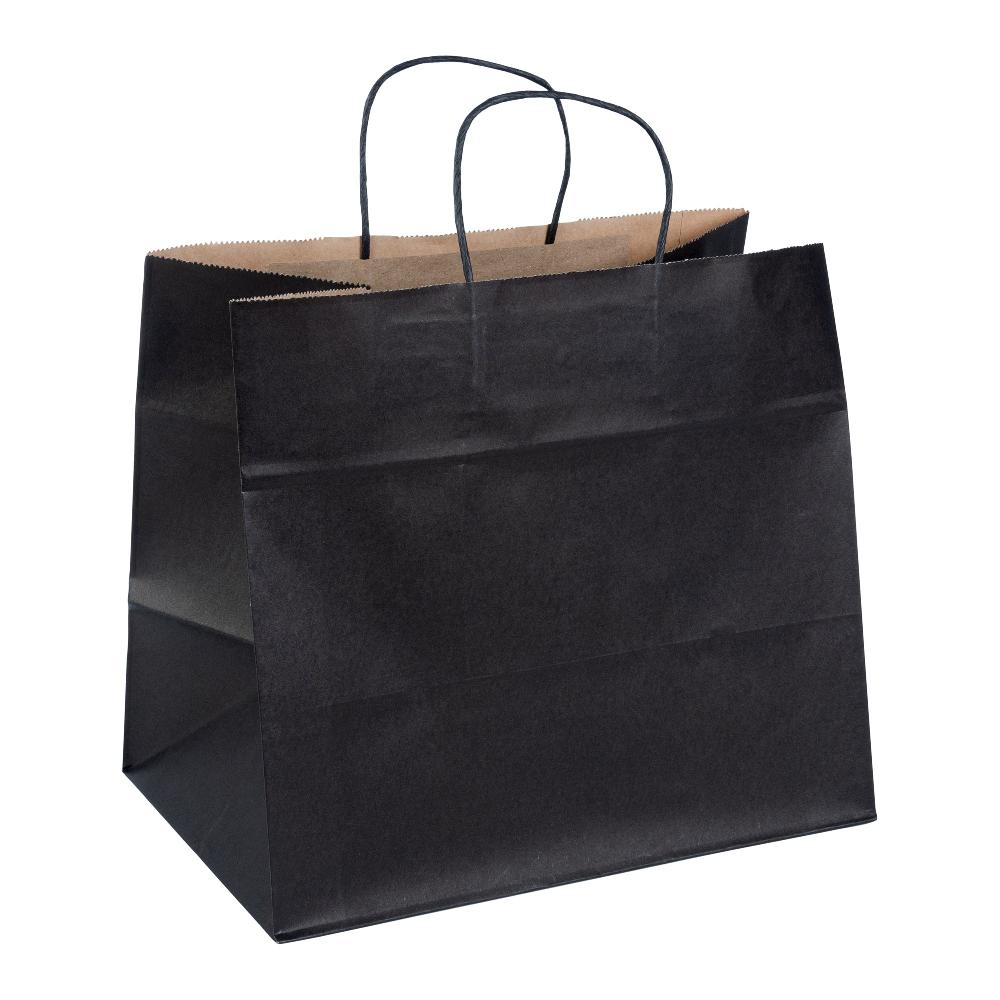 restaurantware Saving Nature Black Paper Retail Bag - with Handles - 12 1/2" x 8 1/4" x 11 1/4" - 100 count box