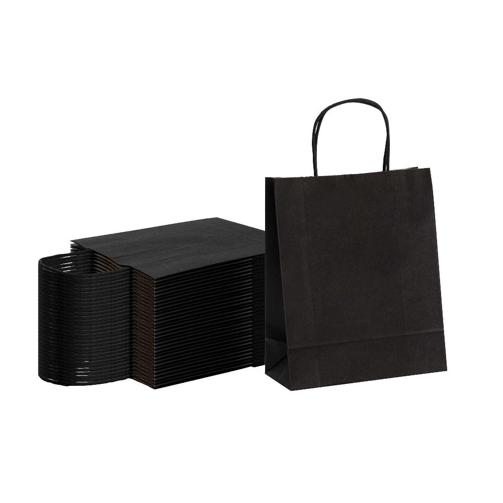 restaurantware Saving Nature Black Paper Retail Bag - with Handles - 7" x 3 1/4" x 8 1/2" - 100 count box