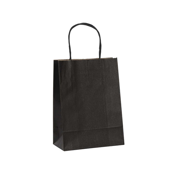 Restaurantware Saving Nature Black Paper Small Retail Bag - With Handles - 6" X 3 1/4" X 8 1/4" - 100 Count Box