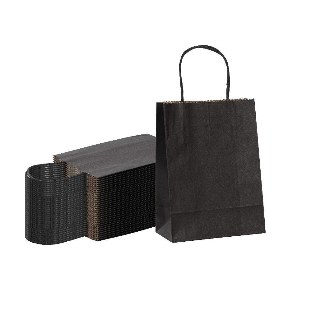 restaurantware Saving Nature Black Paper Small Retail Bag - with Handles - 6" x 3 1/4" x 8 1/4" - 100 count box
