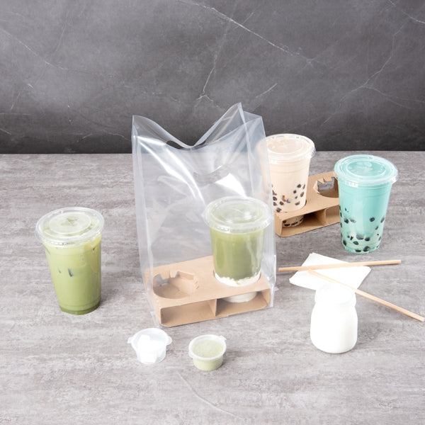 Restaurantware Saving Nature Clear Plastic Take Out Bag - Fits 2-Cup Drink Carrier - 13 3/4" X 7 3/4" X 4 1/4" - 100 Count Box