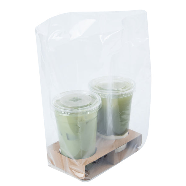 Restaurantware Saving Nature Clear Plastic Take Out Bag - Fits 2-Cup Drink Carrier - 13 3/4" X 7 3/4" X 4 1/4" - 100 Count Box