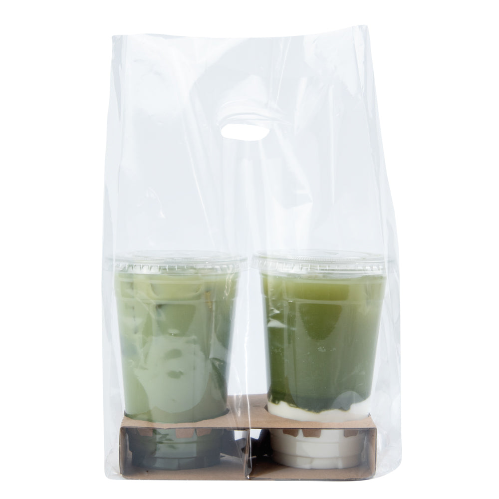 restaurantware Saving Nature Clear Plastic Take Out Bag - Fits 2-Cup Drink Carrier - 13 3/4" x 7 3/4" x 4 1/4" - 100 count box