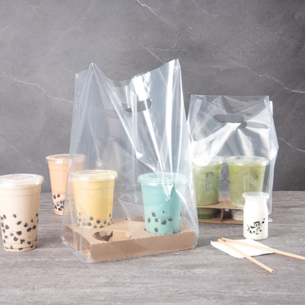 Restaurantware Saving Nature Clear Plastic Take Out Bag - Fits 4-Cup Drink Carrier - 17 3/4" X 9 3/4" X 7" - 100 Count Box