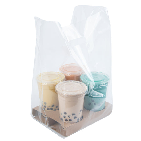 Restaurantware Saving Nature Clear Plastic Take Out Bag - Fits 4-Cup Drink Carrier - 17 3/4" X 9 3/4" X 7" - 100 Count Box