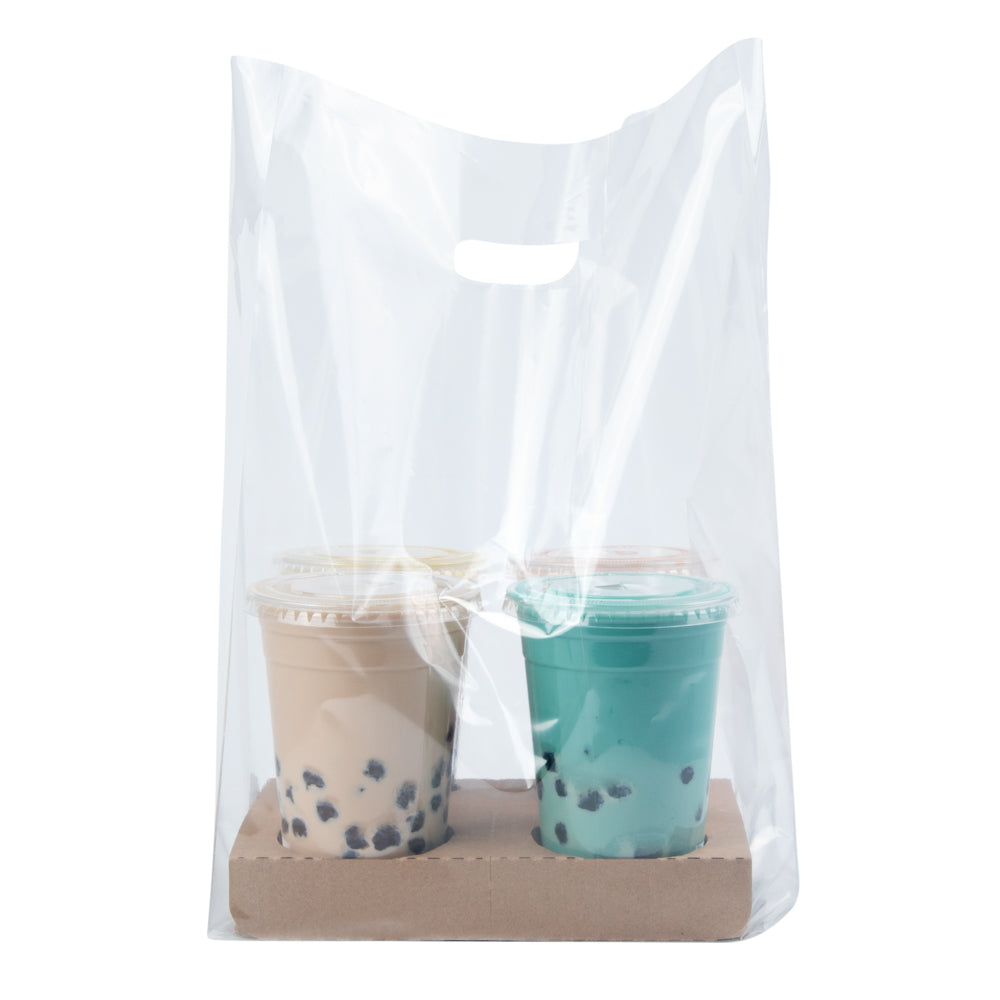 restaurantware Saving Nature Clear Plastic Take Out Bag - Fits 4-Cup Drink Carrier - 17 3/4" x 9 3/4" x 7" - 100 count box