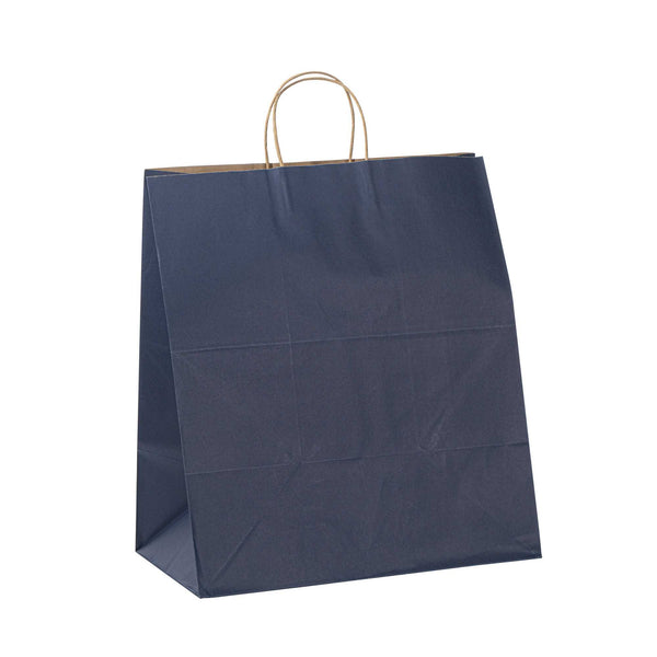 Restaurantware Saving Nature Dark Blue Paper Large Retail Bag - With Handles - 16" X 9 3/4" X 17 1/4" - 100 Count Box