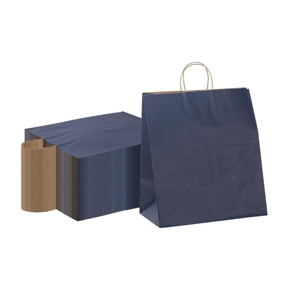 restaurantware Saving Nature Dark Blue Paper Large Retail Bag - with Handles - 16" x 9 3/4" x 17 1/4" - 100 count box