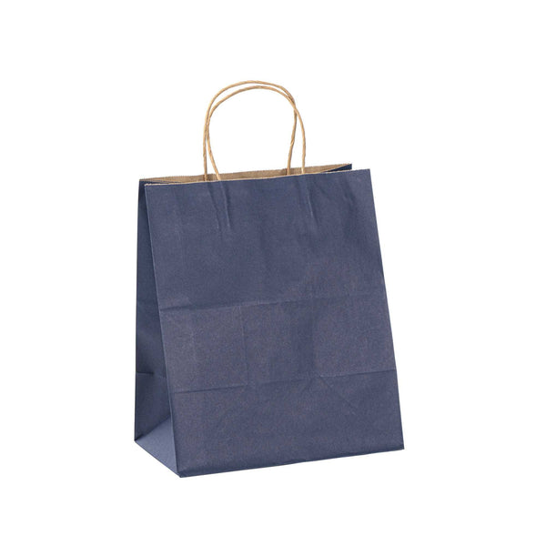 Restaurantware Saving Nature Dark Blue Paper Medium Retail Bag - With Handles - 10" X 6 3/4" X 12" - 100 Count Box