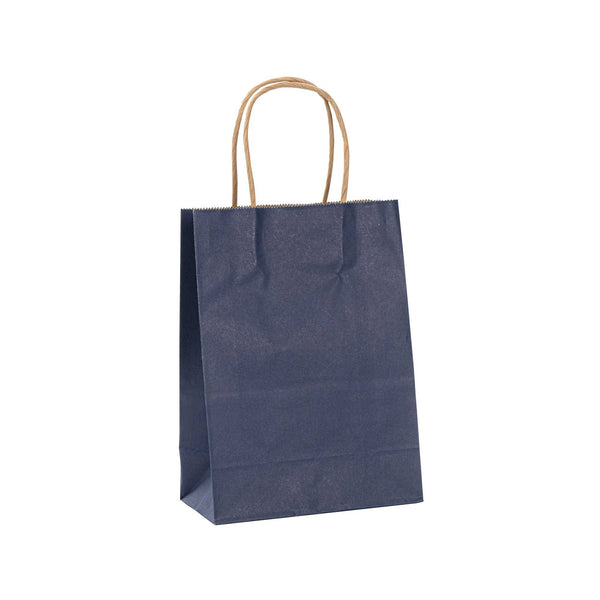 Restaurantware Saving Nature Dark Blue Paper Small Retail Bag - With Handles - 6" X 3 1/4" X 8 1/4" - 100 Count Box