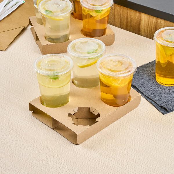 Restaurantware Saving Nature Kraft Paper Convertible Drink Carrier - Fits 2 Or 4 Cups - 8 1/2" X 6 1/2" X 1 1/2" - 100 Count Box