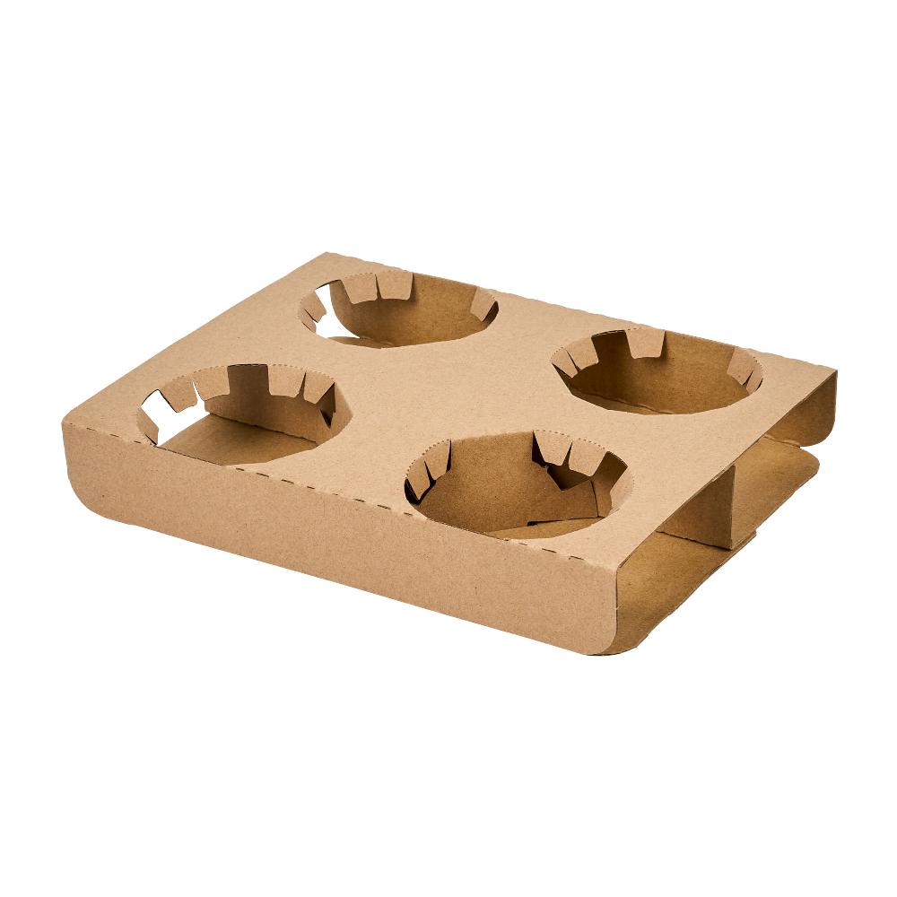 restaurantware Saving Nature Kraft Paper Convertible Drink Carrier - Fits 2 or 4 Cups - 8 1/2" x 6 1/2" x 1 1/2" - 100 count box