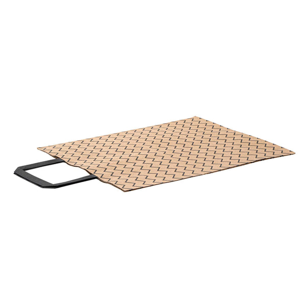 Restaurantware Saving Nature Kraft Paper Medium Retail Bag - Black Zig Zag With Handles - 10" X 6 3/4" X 12" - 100 Count Box