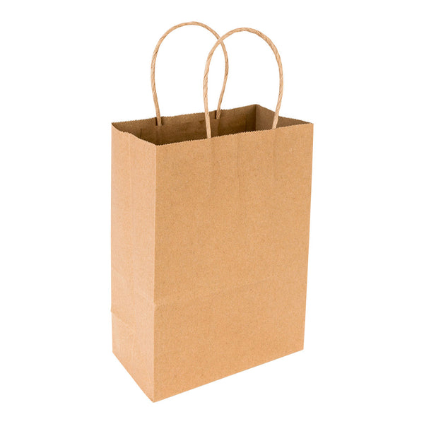 Restaurantware Saving Nature Kraft Paper Medium Retail Bag - With Handles - 10" X 6 3/4" X 12" - 100 Count Box