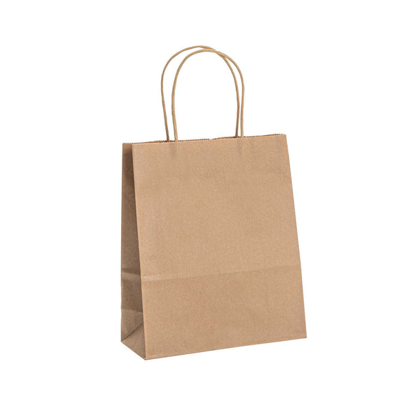 Restaurantware Saving Nature Kraft Paper Retail Bag - With Handles - 7" X 3 1/4" X 8 1/2" - 100 Count Box