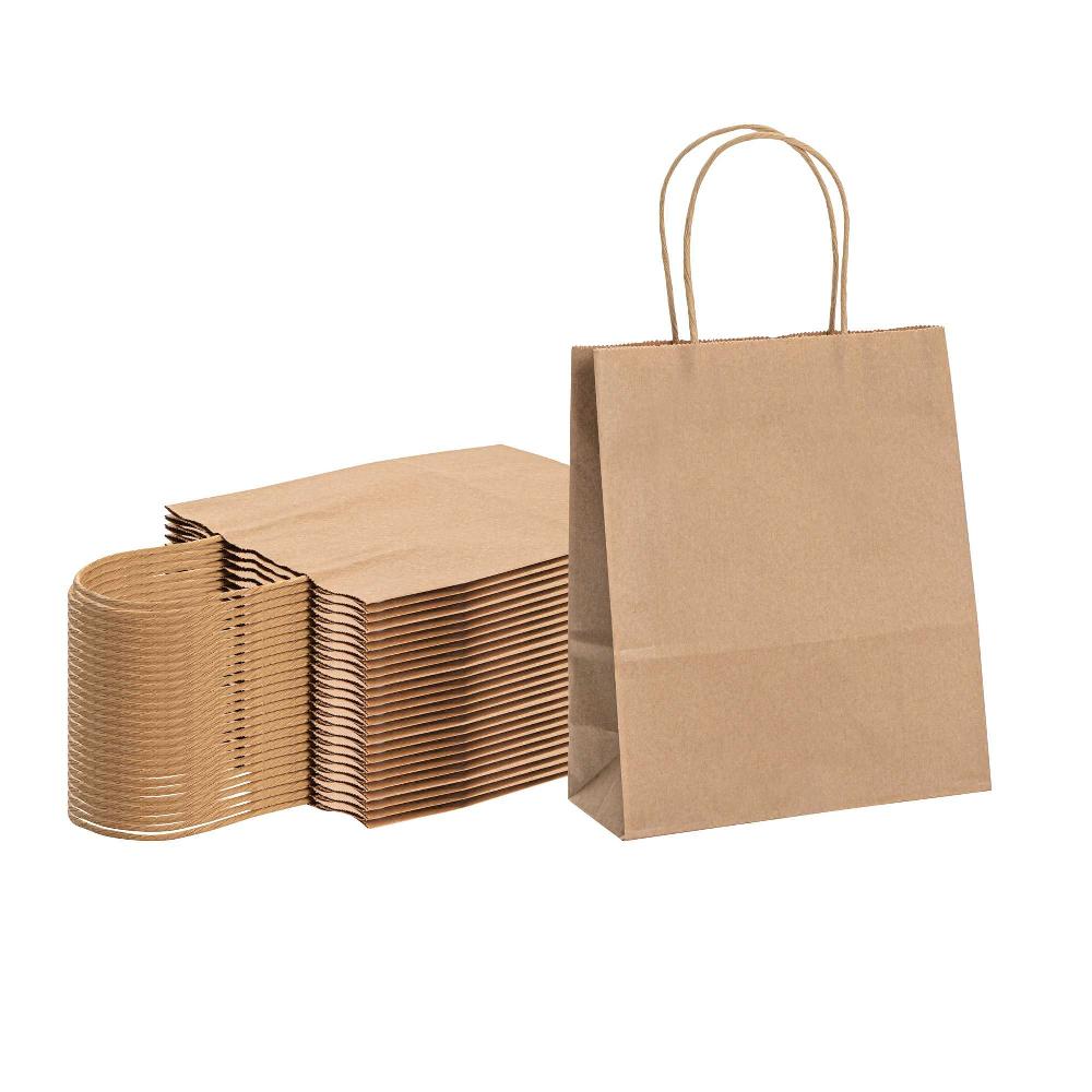 restaurantware Saving Nature Kraft Paper Retail Bag - with Handles - 7" x 3 1/4" x 8 1/2" - 100 count box