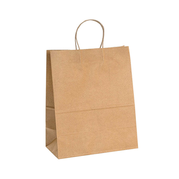 Restaurantware Saving Nature Kraft Paper Retail Bag - With Handles - 10 1/4" X 5 1/2" X 12 1/2" - 100 Count Box